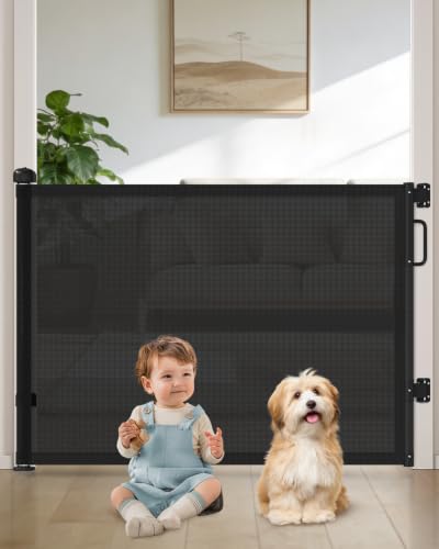 Retractable Baby Gates for Doorway (Black / 34" Tall x 58" Wide)