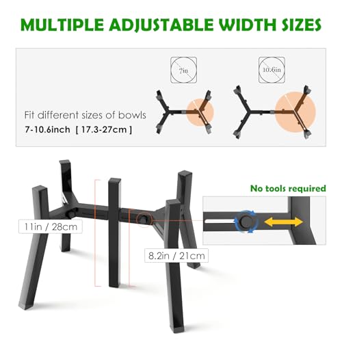 Elevated Dog Bowl Stand for Large Dogs (Height: 11", Width: 7-10.6" / Black, 2-in-1, 11H-Square)