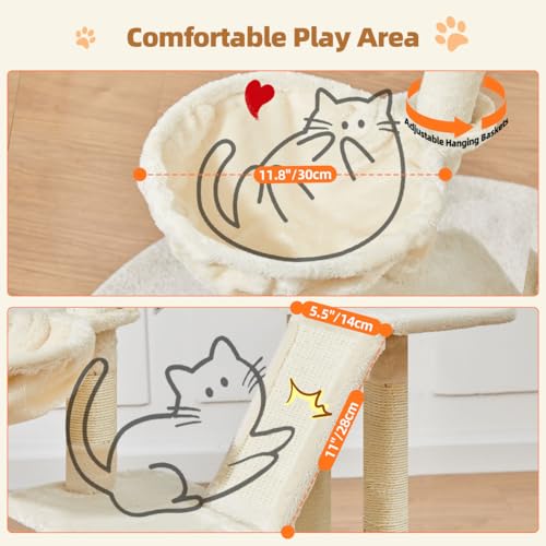 Cat Tree 38.5In Cat Tower for Indoor Cats (Beige / 38.5 Inches)