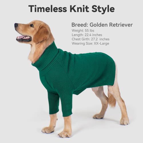 Dog Sweater Long Sleeve Warm Knit Sweaters for Large Dogs Boy Girl (Green / XXX-Large)