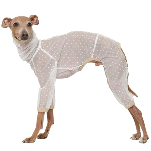 D Doggy Star Italian Greyhound Clothes Sheer Mesh Onesie Summer Jumpsuit Breathable Full Body Protection for Outdoor Walks Small Whippet Fit (2XL / Sheer Mesh White)
