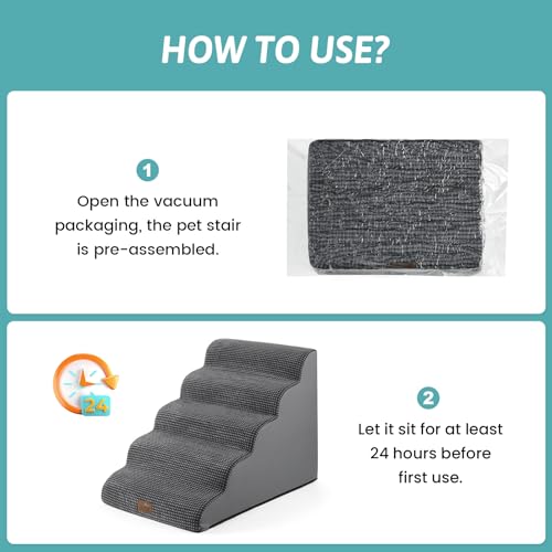 Wide Dog Stair for Small Dog 22.6" H (Charcoal Grey / Wide:17.7"x33"x22.6")