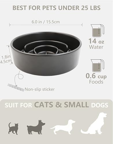 Ceramic Slow Feeder Dog Bowls (Black / 6 Inches)