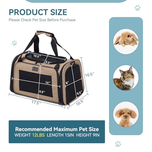 Pet Carrier for Cat (17.0"L x 10.3"W x 10.3"H / Khaki)