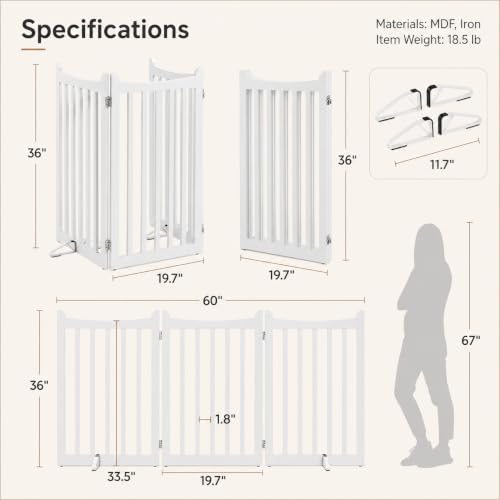 Freestanding Wooden Dog Gate (White / 60" W x 36" H)