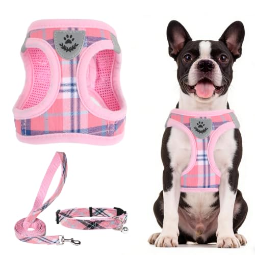 Dog Harness Collar and Leash Set No Pull for Small Medium Sized (Pink / L (CHEST 18"-20"))