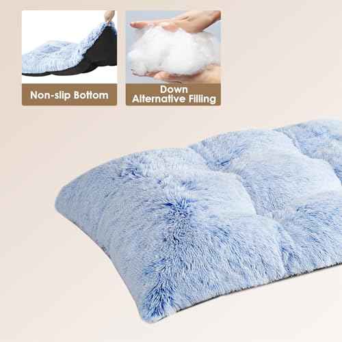 Fluffy Dog Crate Bed for Small Dogs (Blue / 23.5 x 17.5)