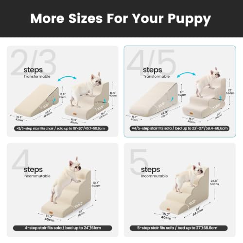 Dog Stairs for Small Dogs 22" H (Beige / Update 2in1 33"D x 15.7"W x 22"H)