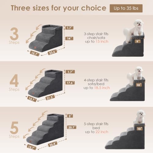 4 Step Curved Dog Stairs for Beds 17.6" H (Grey / 31.3"l X 15.7"w X 19.3"h)