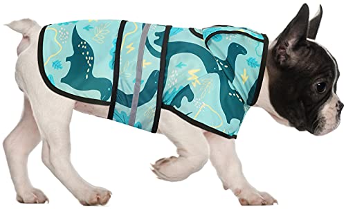 Dog Raincoat with Hood & Leash Hole S (Medium / Dinosaurs)
