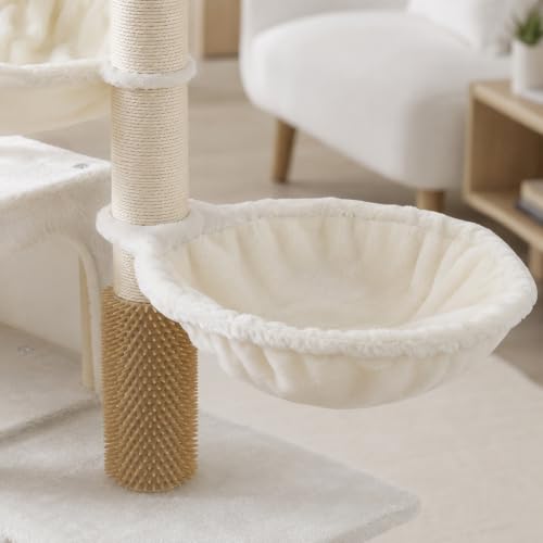 Cat Tree with Cat Condo and Two Hammocks (Small / Beige2)