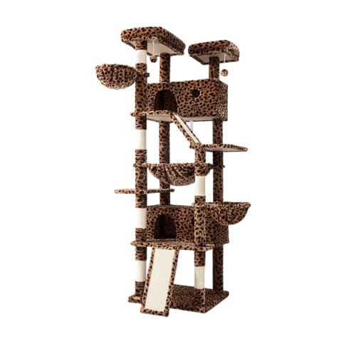 81in Multi Level Tall Cat Tree Tower for Indoor Kitties (Leopard Print)