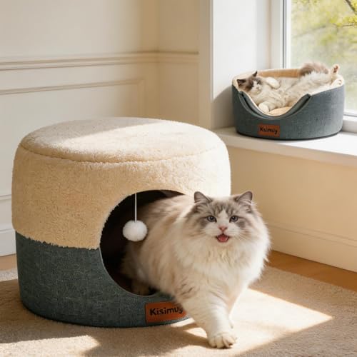 2-in-1 Foldable Cat Bed for Indoor Cats, Cat Cave & Sofa Bed (Grey / L-19.7"Lx19.7"Wx15"H)
