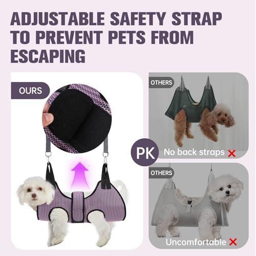 Dog Grooming Hammock Harness for Dogs & Cats with Pet Nail Clipper Trimmer (M / Pink)