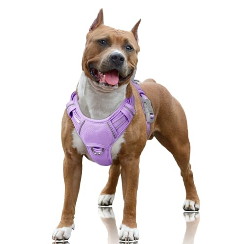 No Pull Dog Harness Large Reflective Dog Harness with Front Clip and Easy Control Handle for Walking Training Running with ID tag Pocket (Violet Purple / Large)
