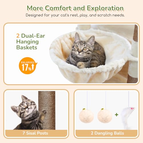 74in Heavy Duty Cat Tree Tower for Indoor Cats Large Adult (Beige / 74inch)