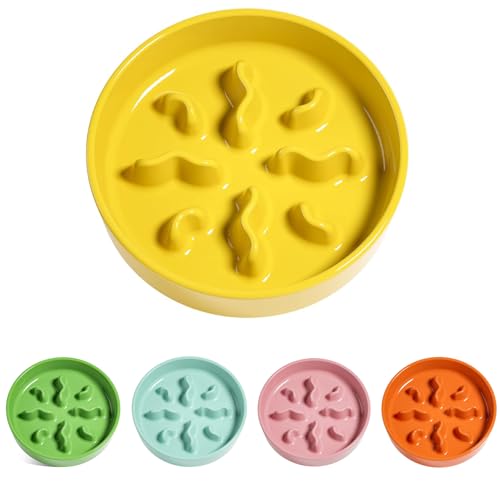 Ceramic Slow Feeder Dog Bowls Small Breed (Yellow / S-0.5 Cups)