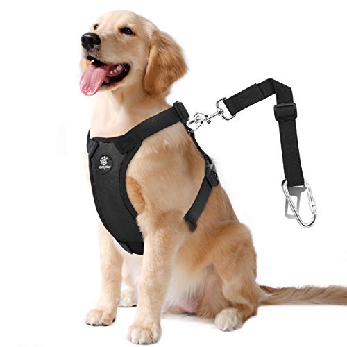 Dog Seat Belt Vest Harness for Car (Black / L (Chest: 22-32.3", Neck: 16.9-26"))