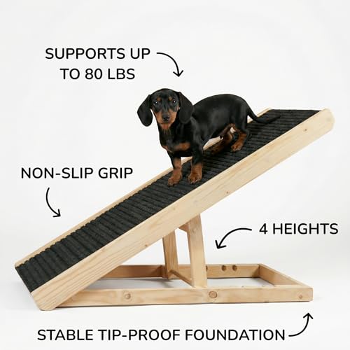 AlphaPaw Original Natural Wood PawRamp for Small & Large Dogs (Full Size Bed Height - 24" / Darkbrown)