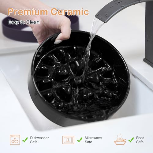 Ceramic Slow Feeder Dog Bowls for Medium Large Breed (Large-9.5 inches / Black)