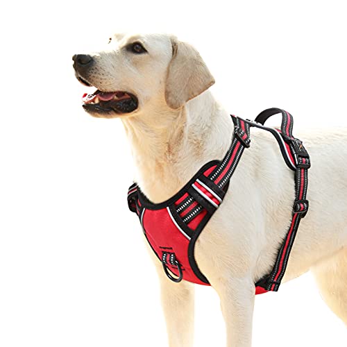 Dog Harness No Pull Adjustable Padded Reflective Harness for Small Medium Large Dogs with Handle for Walking Training (XL / Red)