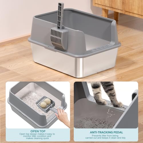 Stainless Steel Cat Litter Box (Light Grey-M)
