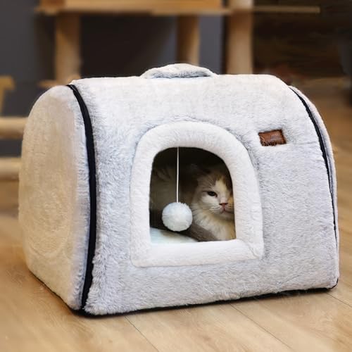 cat Bed cave cat beds for Indoor Cats (L:(20.4"×15.5"×15") / Gray)
