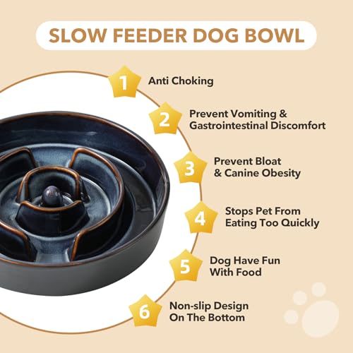 Ceramic Slow Feeder Dog Bowls (1 x Starry Sky - A / XL- 9.5inch / 3.2 Cups)