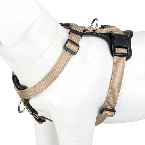 No Pull Dog Harness with Leather Accents (S / Beige)