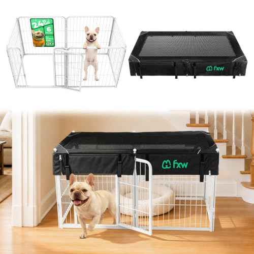 Homeplus Indoor Dog Playpen with Mesh Top Cover (White / 24"H)