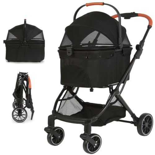 Pet Stroller with Detachable Carrier (Black)