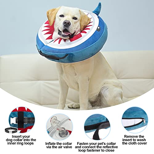 Dog Cone Collar Alternative After Surgery (Shark Donut / XL(Neck:18"-21"))