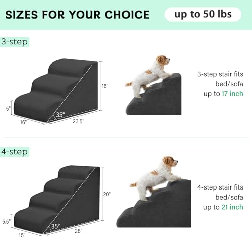 3 Step Dog Stairs Pet Ramp for High Beds (Black / 3-Step 16"H)