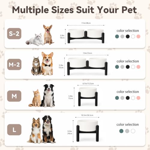 Raised Ceramic Dog Bowl Set with Stand (White / 1 Bowl - 3.5 Cups)