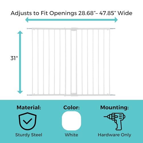 Toddleroo Easy Swing & Lock Baby Gate for Top of Stairs (White / 31" Tall)
