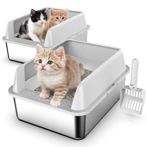 2 Pack 17.3" x13.4"x9" Stainless Steel Litter Box (2PK with 5" Deep)