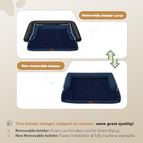 Orthopedic Washable Dog Bed with Bolster for Large Sized Dogs (38.0"L x 25.0"W x 6.5"Th / Navy Blue)
