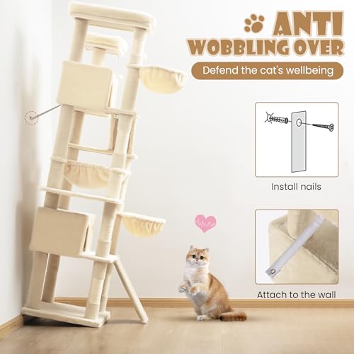 81in Multi Level Tall Cat Tree Tower for Indoor Kitties (Beige)
