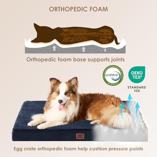 Orthopedic Dog Bed Large with Removable Washable Cover (47*29*3.5 inches / Navy)