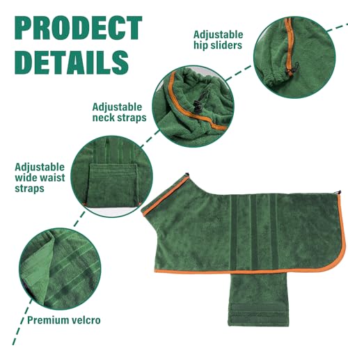 Dog Bathrobe Towel Dog Drying Coat Microfiber Absorbent Fast Drying Robes (Green / XXX-Large)