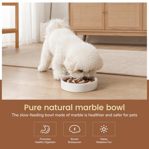 Marble Slow Feeder Dog Bowl (Fantasy White)