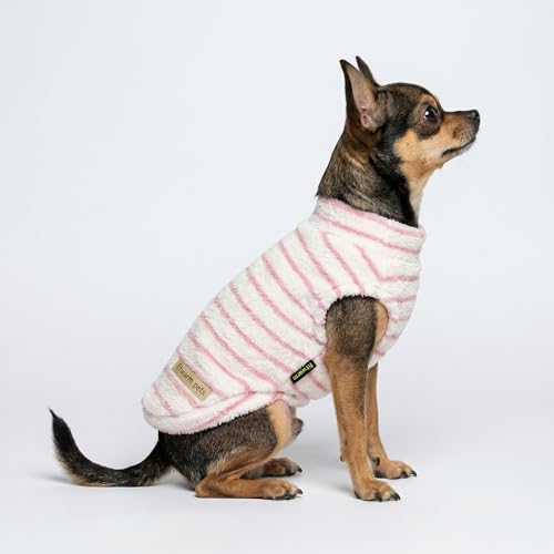 2 Pack Striped Fleece Dog Sweater (Medium / White-Pink)