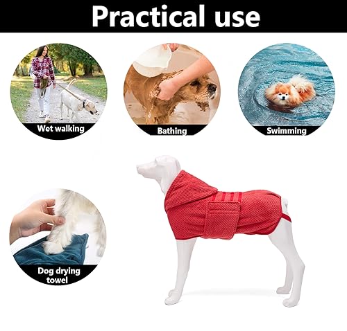 Dog Drying Coat with Hood for After Bath Bathrobe Towel Dog Drying Coat for Wet Walking in Rain (XXX-Large / Red(Pineapple grid Hood))