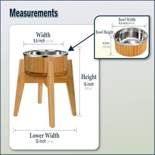 Dog Bowls Elevated for Large Dogs (Height: 15" Bowl: 9.5" / Bamboo-N15)