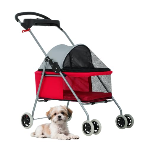Foldable Pet Stroller for Small (Red)