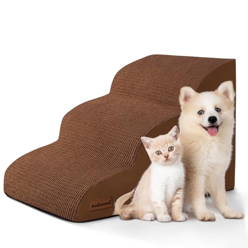 Dog Stairs for Small Dogs and Cats (Brown / Standard 3-Step 15.7"H)