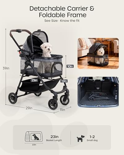 3 in 1 Pet Carrier Stroller for Small (Urban Gray)