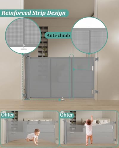 71 inch Reinforced Retractable Baby Gates 42 inch Tall (Gray / 42" Tall x 71" Wide)