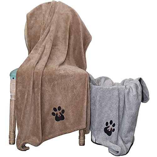 Extra Large Dog Towels for Drying Dogs 2 Pack (Grey and Brown / XL-55" * 36")