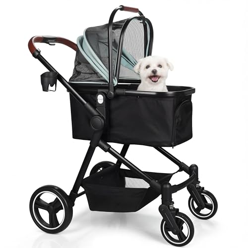 3-in-1 Foldable Pet Stroller for Dogs/Cats (Green / Single)